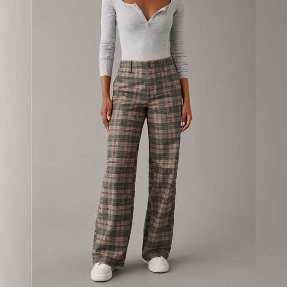 American Eagle Outfitters Pants - American eagle super high rise baggy wide leg plaid pants trousers